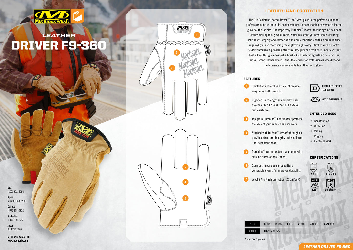 Mechanix Leather Driver F9-360 Leather Work Gloves