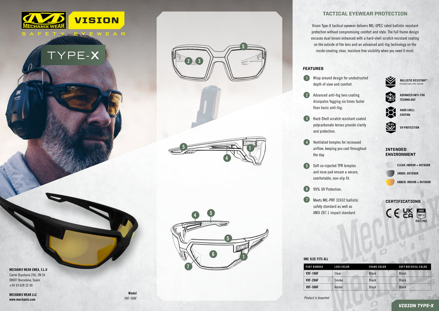 Mechanix Tactical Type-X | Black Frame | Amber Lens